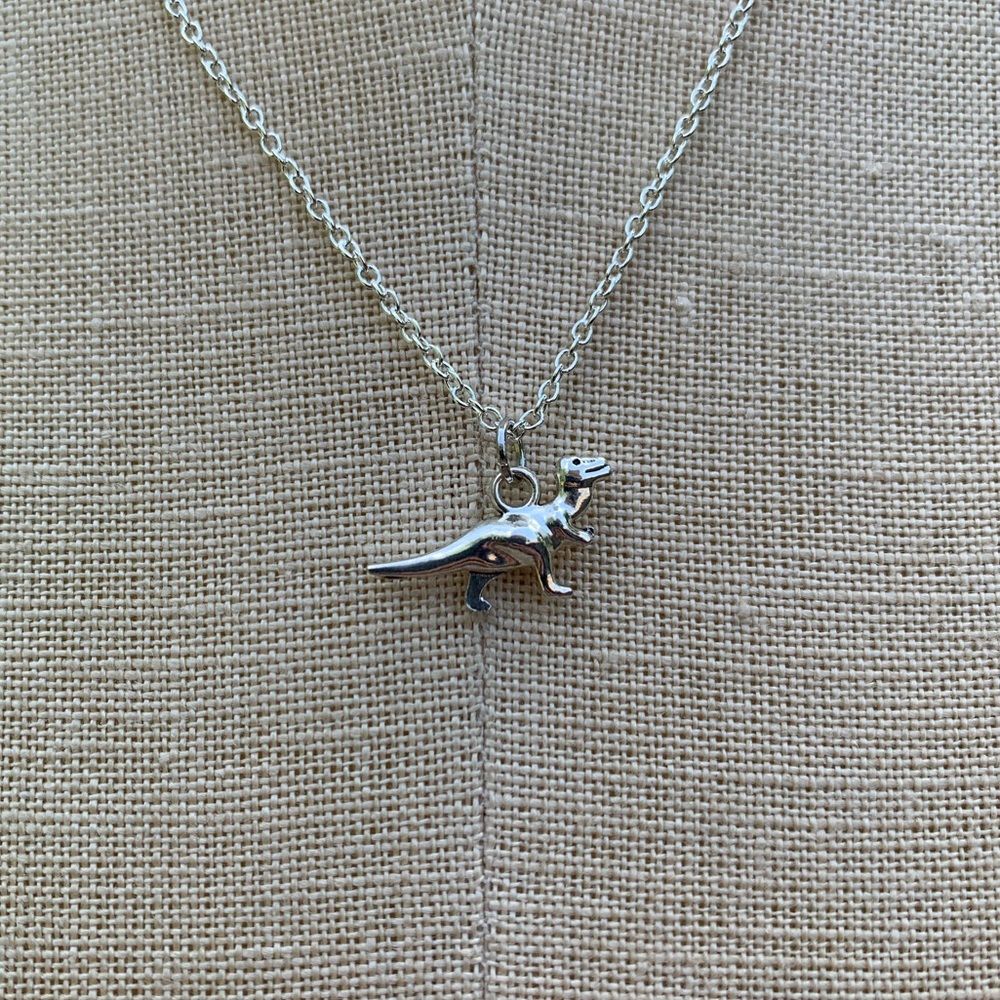 NWT Sterling Silver Plated Chain & Alloy Dinosaur Charm Necklace - Picture 5 of 8